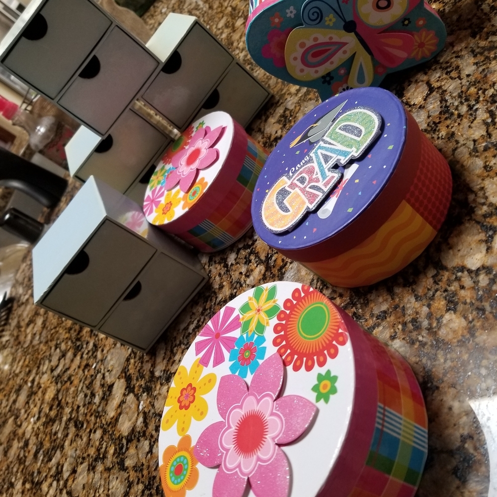 Bundle of small storage boxes.